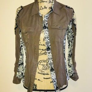 Long sleeve Embroidered Miss Me button up